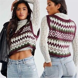 Free People Lovestruck Fair Isle Knit Cropped Sweater Vest Women's Size Medium